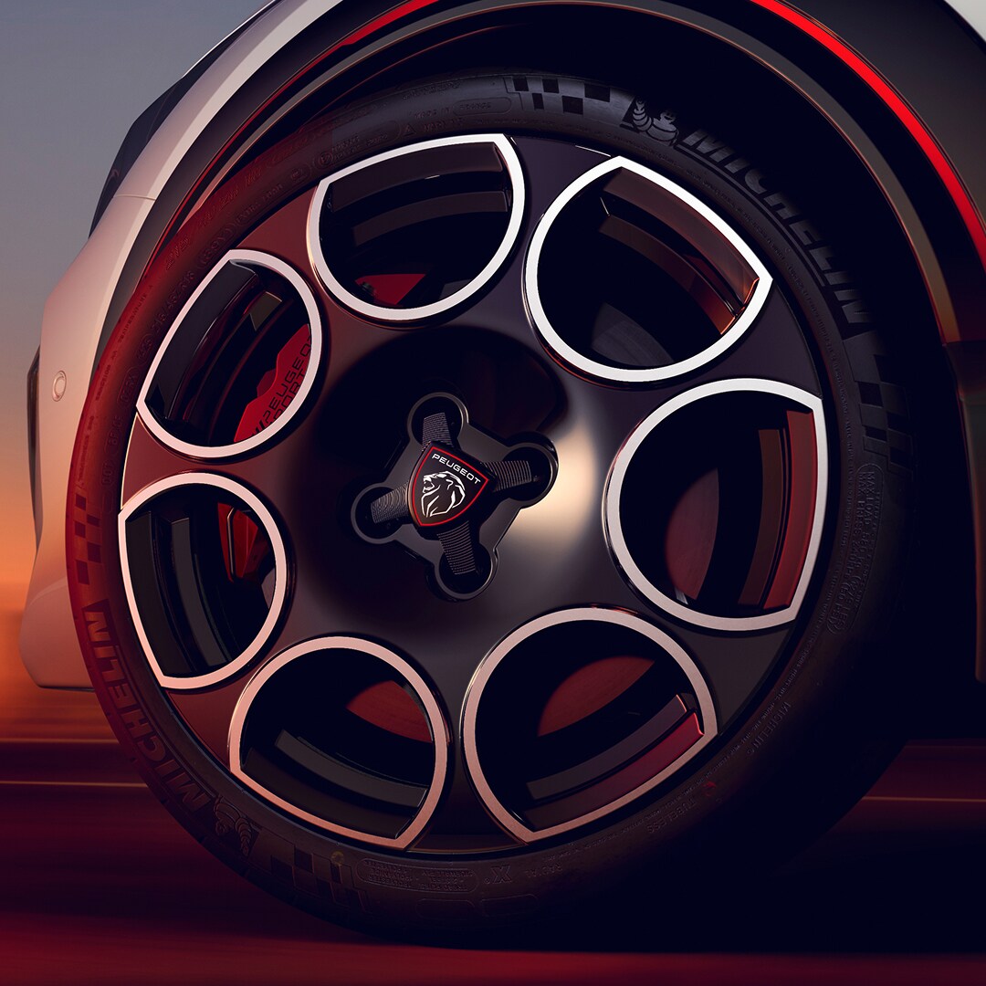 Nieuwe PEUGEOT E‑208 GTi – 18‑inch geperforeerde lichtmetalen velgen
